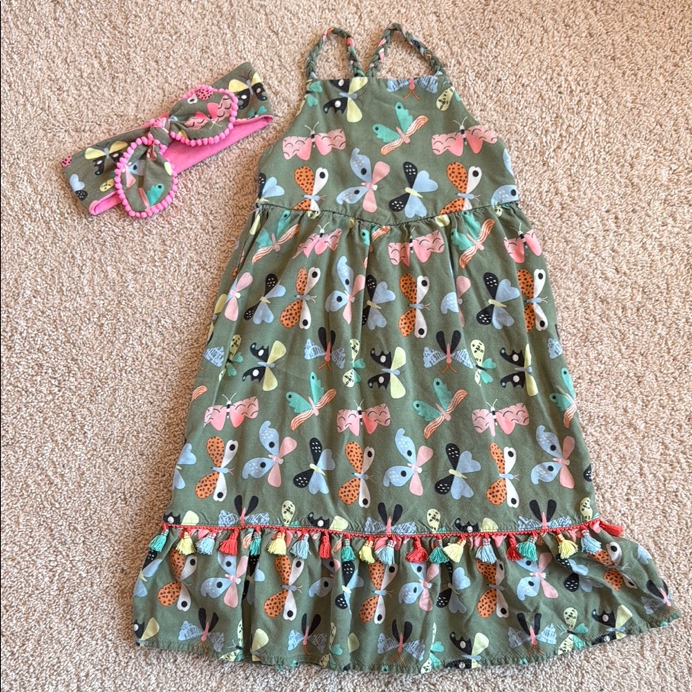 Butterfly Maxi Dress with Tassels and Matching Headband